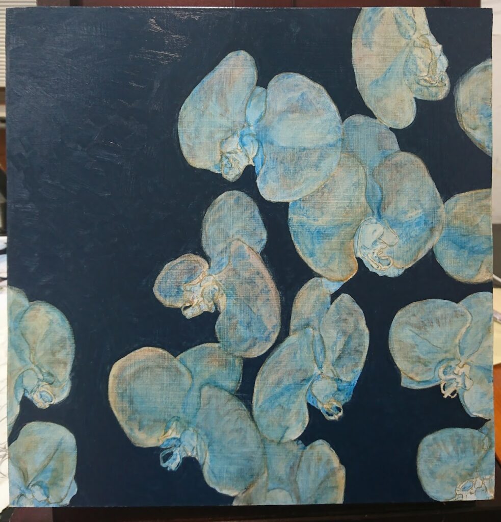 胡蝶蘭の油彩画の過程